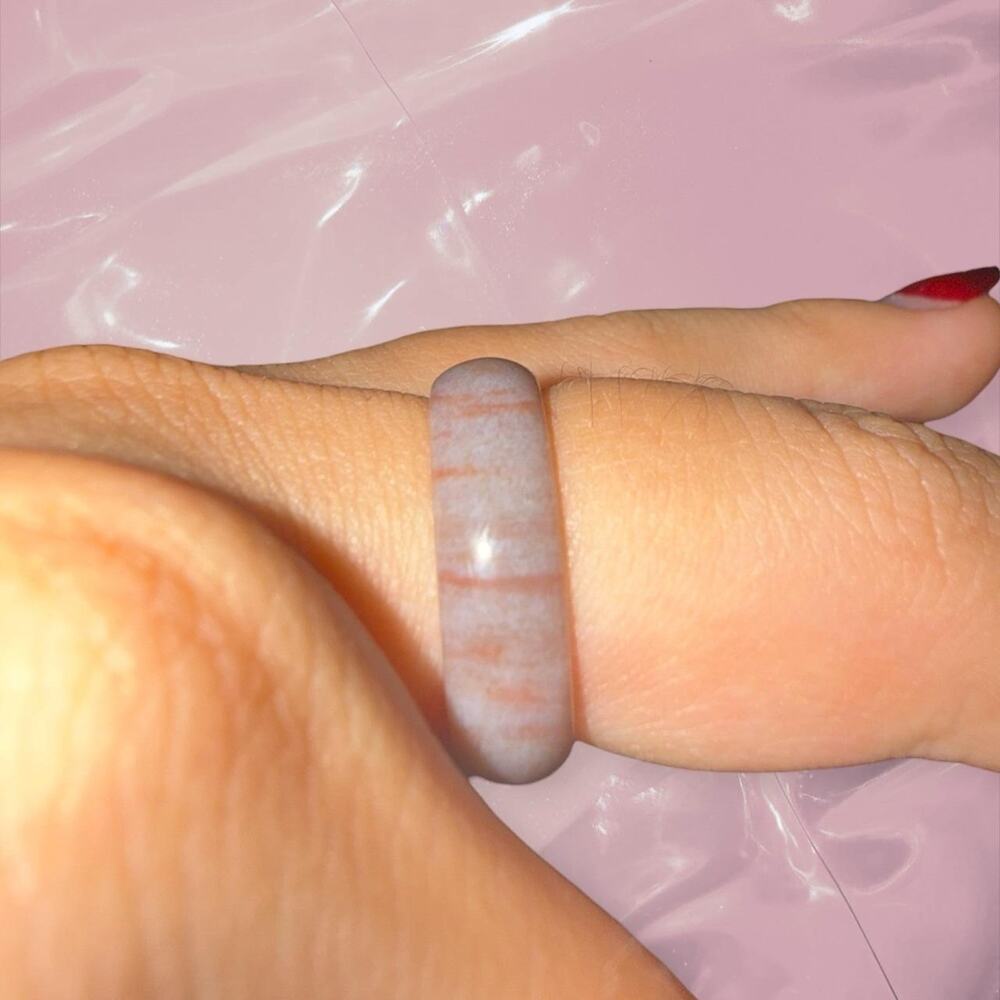 Y2K lucky pink brown gray unique natural banded Agate ring boho fairy core